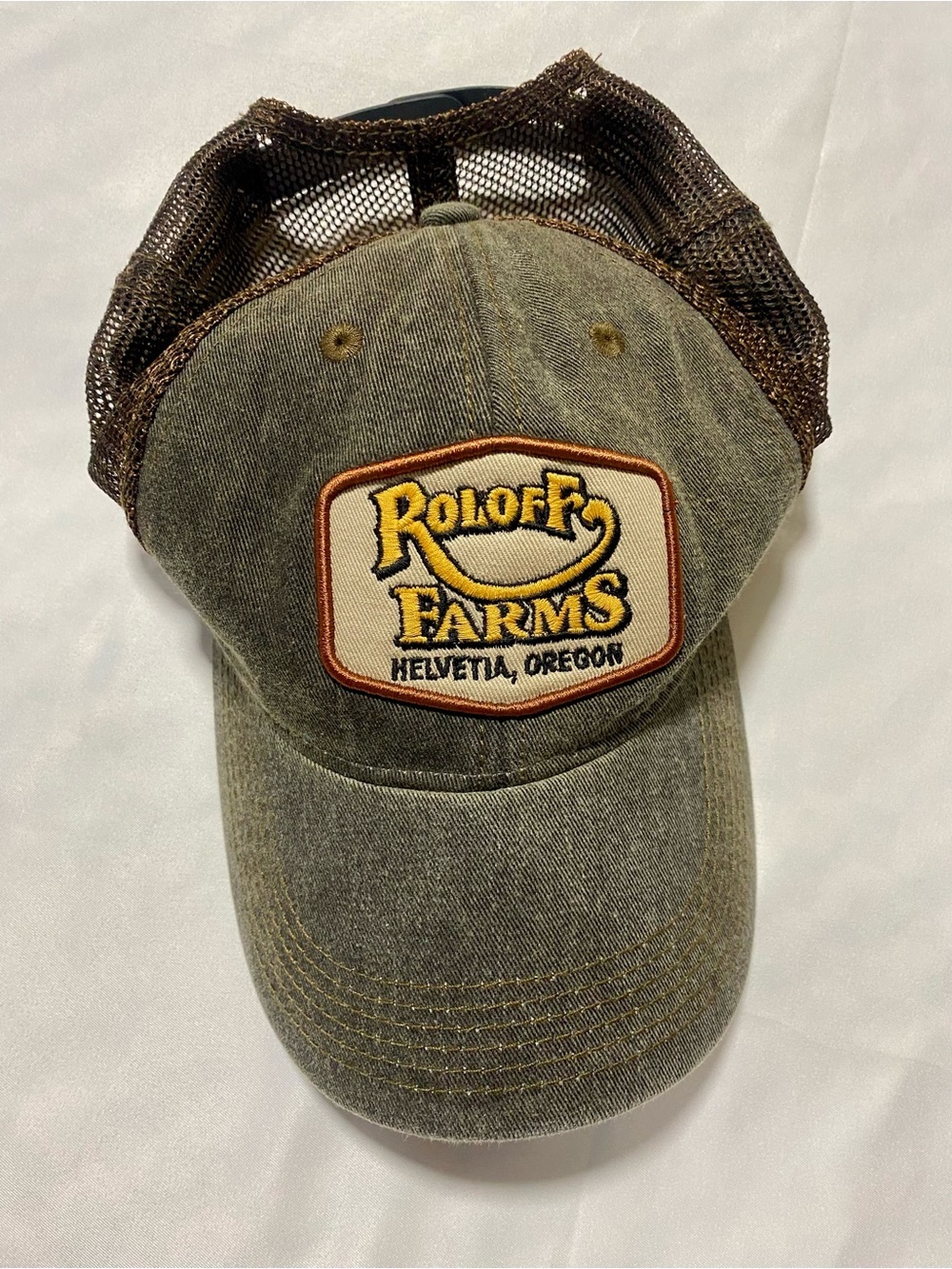 Roloff Farms Helvetia Oregon Trucker Hat - Olive & Brown